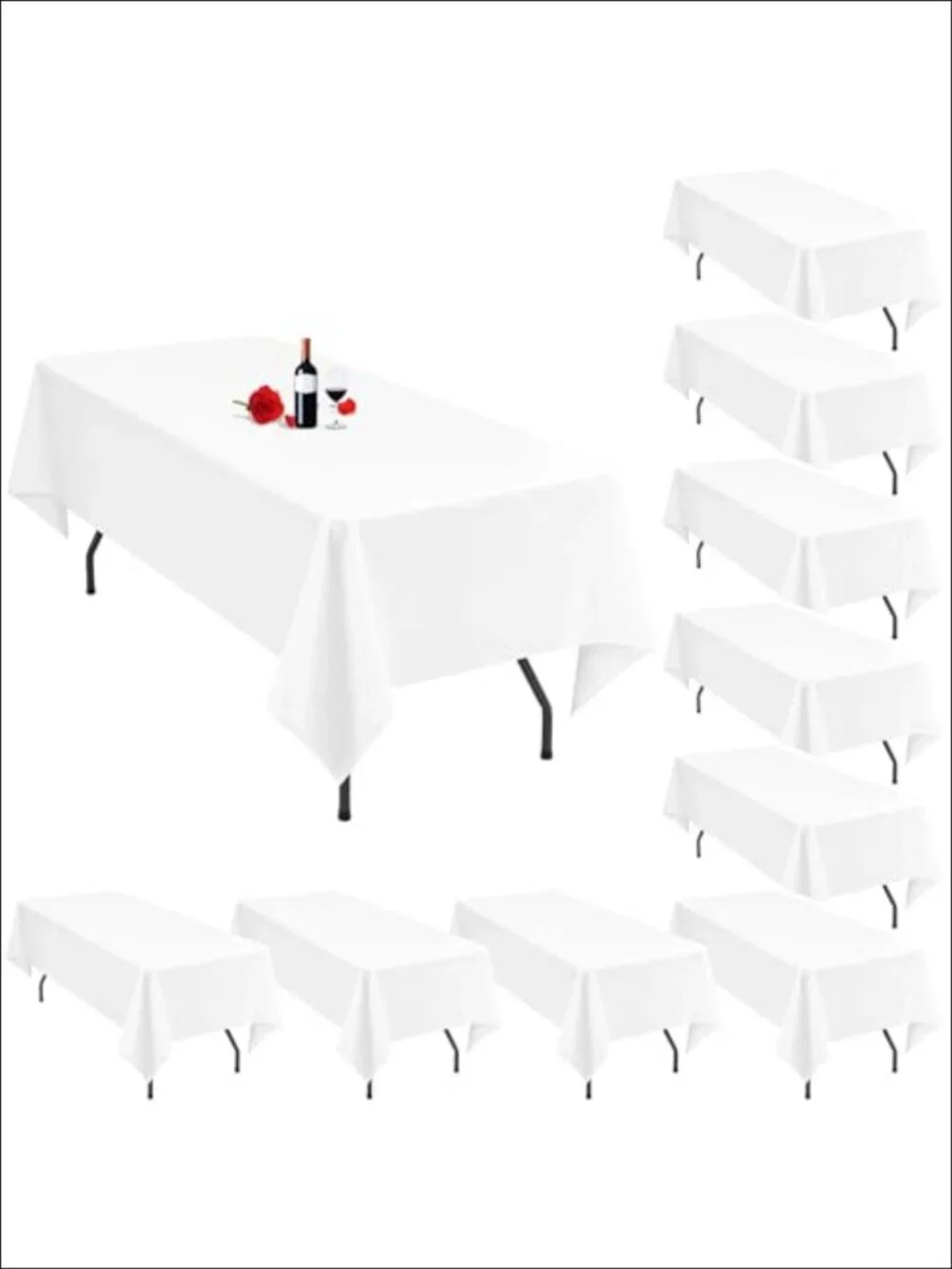 10 Pack White Tablecloths for 6 Foot Rectangle Tables 60 x 102 Inch Polyester
